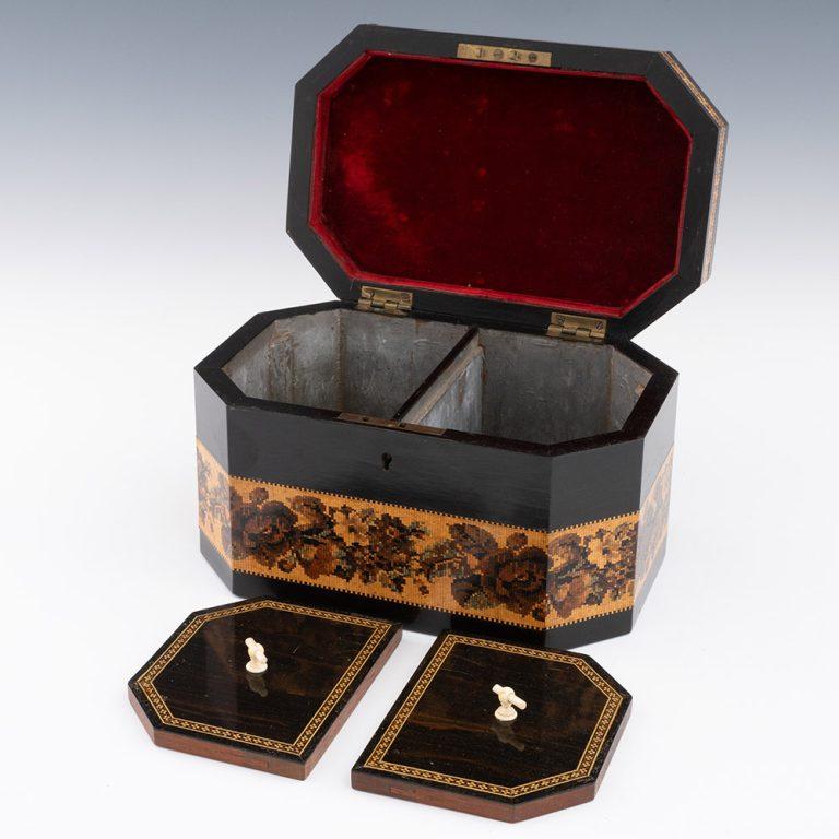 Britannico Porta tè Tunbridge Ware di Thomas Barton, 1870 ca. in vendita
