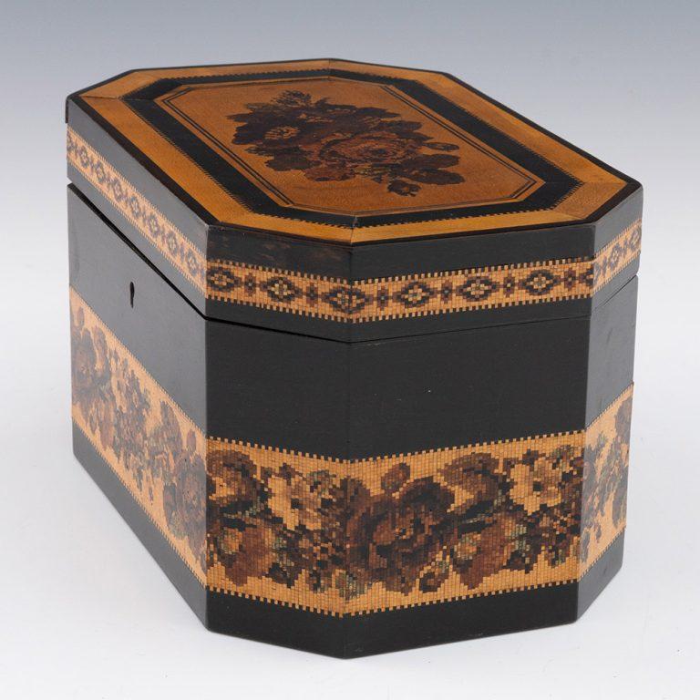Fine XIX secolo Porta tè Tunbridge Ware di Thomas Barton, 1870 ca. in vendita
