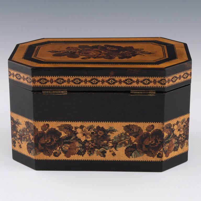 Legno Porta tè Tunbridge Ware di Thomas Barton, 1870 ca. in vendita