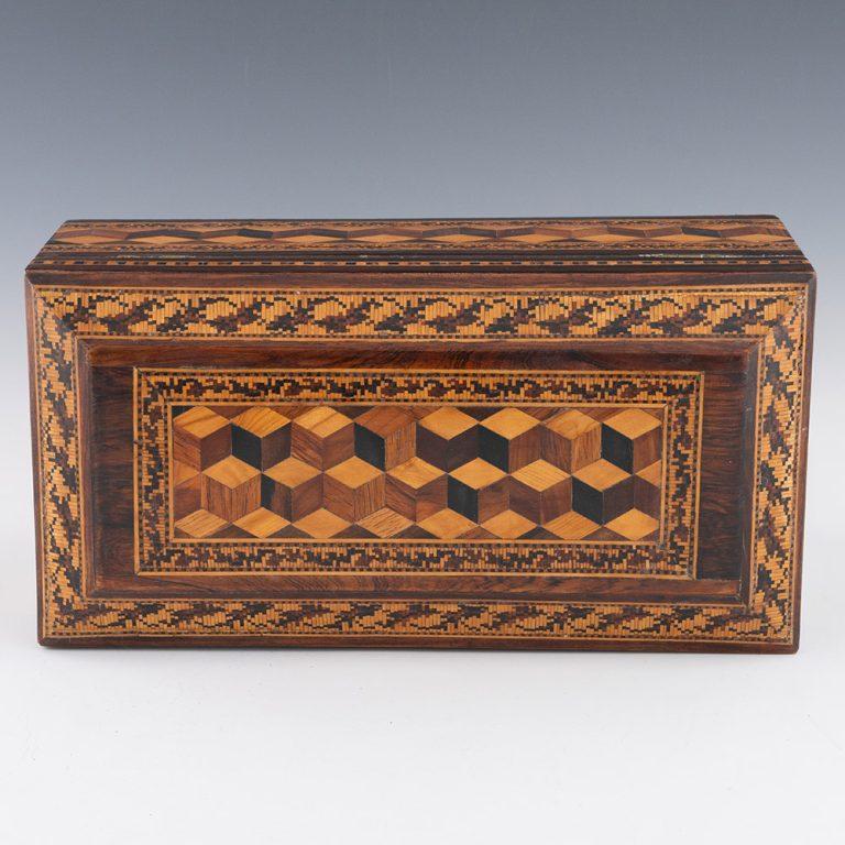 Porta tè di Tunbridge Ware con ciotola per mescolare di Upton del 1860 ca. in vendita 3