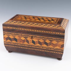 Porta tè di Tunbridge Ware con ciotola per mescolare di Upton del 1860 ca.