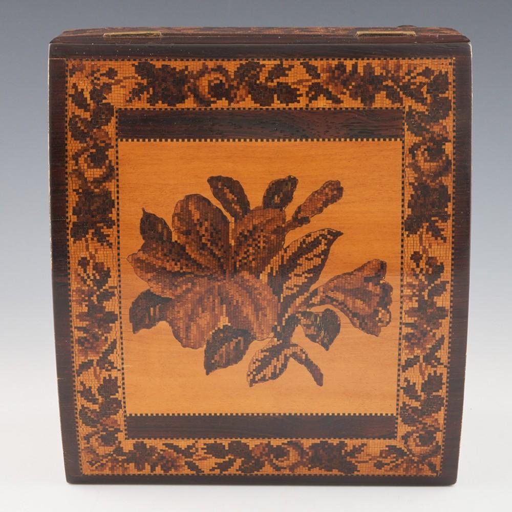 Satinwood Tunbridge Ware Trinket Box with Floral Mosaics, c1865 For Sale