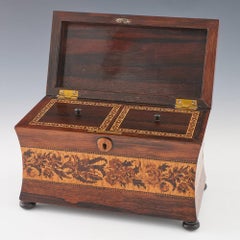 Tunbridge Ware Two Compartment Sarcophagus Tea Caddy c1860