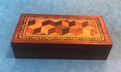 Tunbridge Ware Victorian Sewing Box with a Beautiful Tumbling Block Panelled Top
