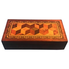 Tunbridge Ware Victorian Sewing Box with a Beautiful Tumbling Block Panelled Top