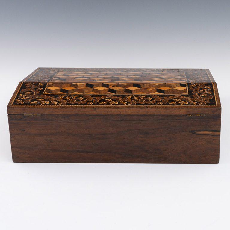 Wood Tunbridge Ware Writing Slope by William Upton c1860 For Sale