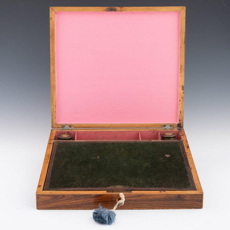 British Tunbridge Ware Writing Slope with Cubework c1840 For Sale