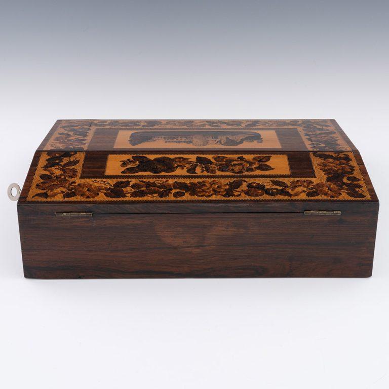 Tunbridge Ware Writing Slope with Image of Tonbridge Castle For Sale 2