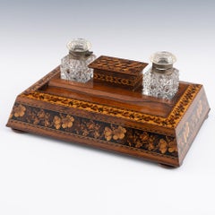 Tunbridge Ware Writing Stand with Faceted Inkwells c1870