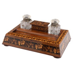 Tunbridge Ware Writing Stand with Faceted Inkwells c1870