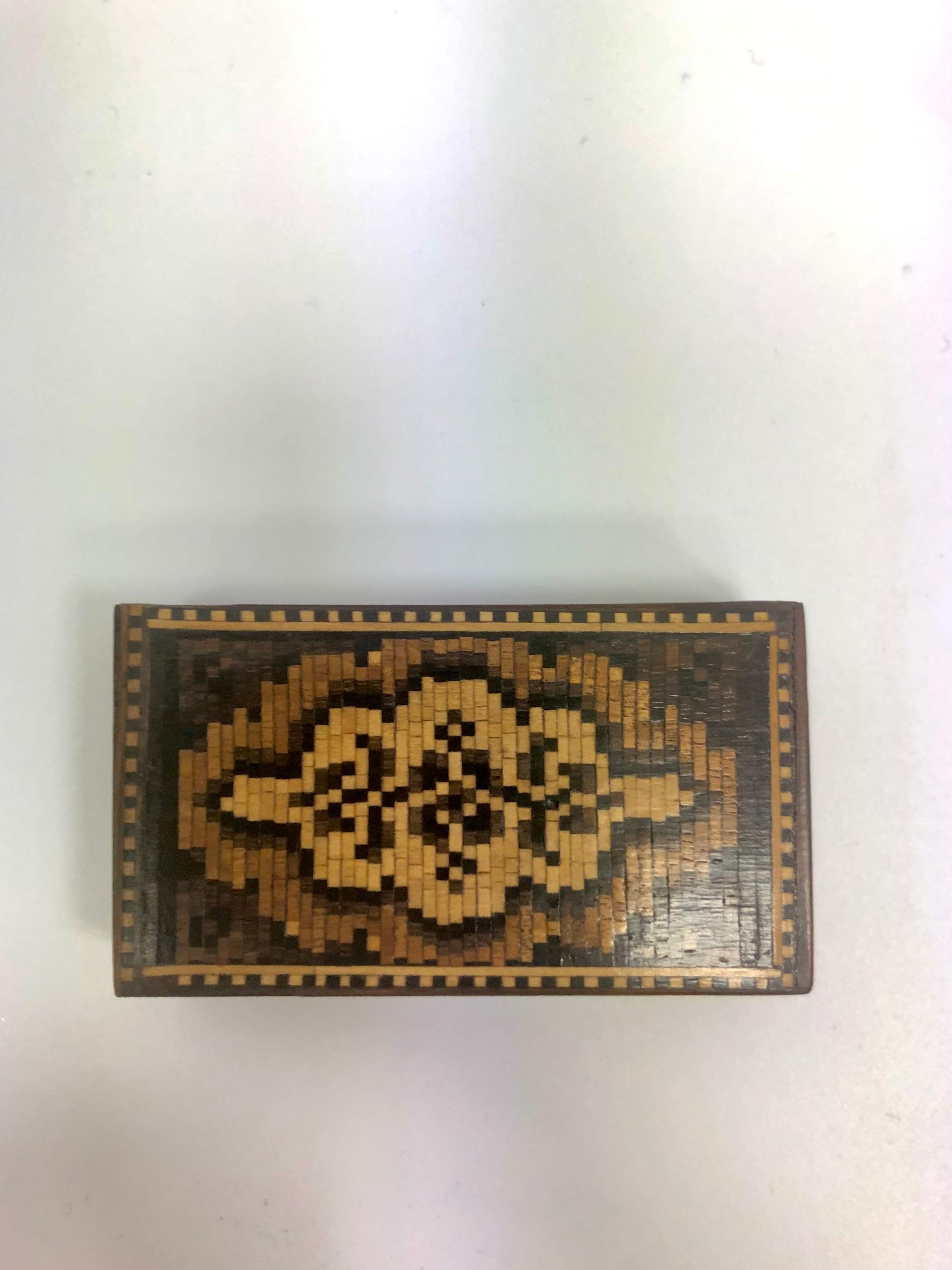 Mosaic Tunbridge Wooden Trinket Box England 1850s For Sale