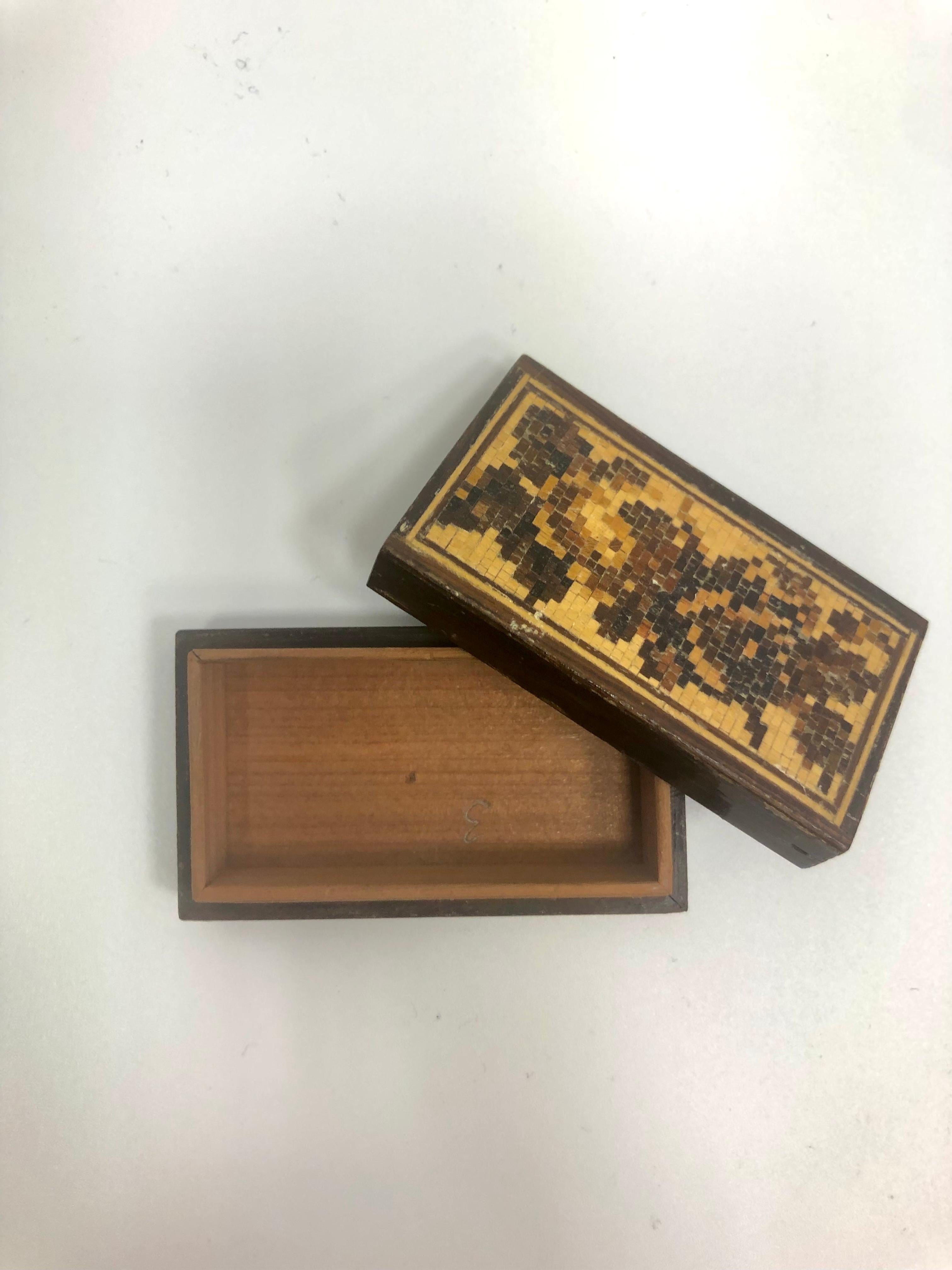 Mosaic Tunbridge Wooden Trinket Box England 1870 For Sale