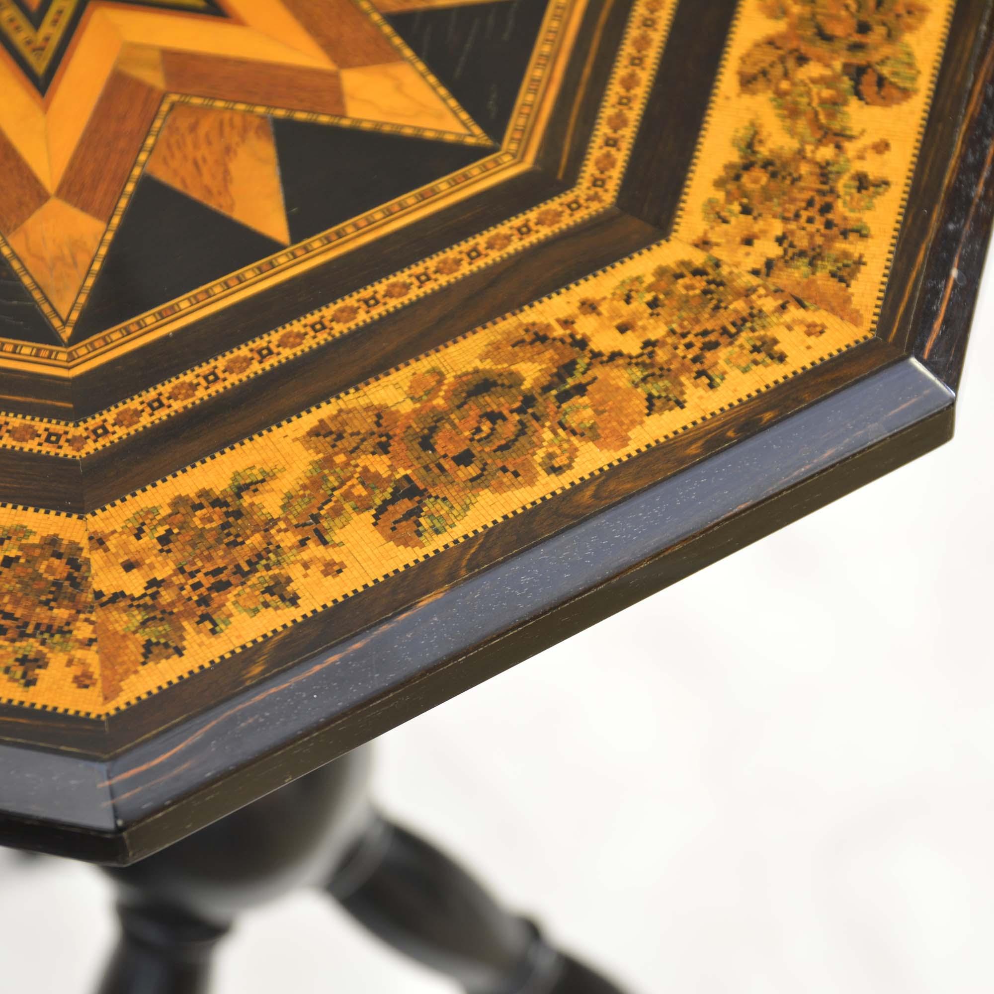 Table tripode en parqueterie de coromandel octogonale Tunbridgeware de Thomas Barton en vente 1