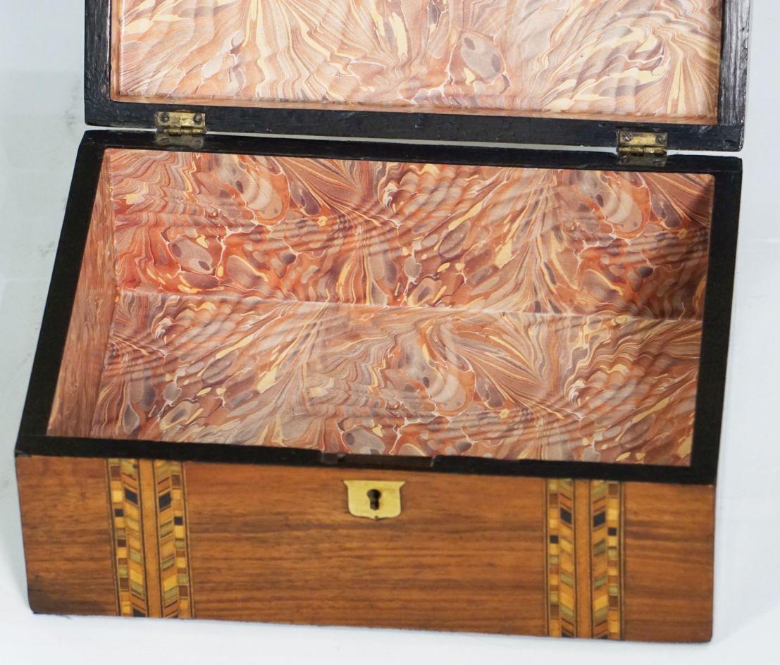 Metal Tunbridgeware Rectangular Box of Inlaid Wood from England For Sale