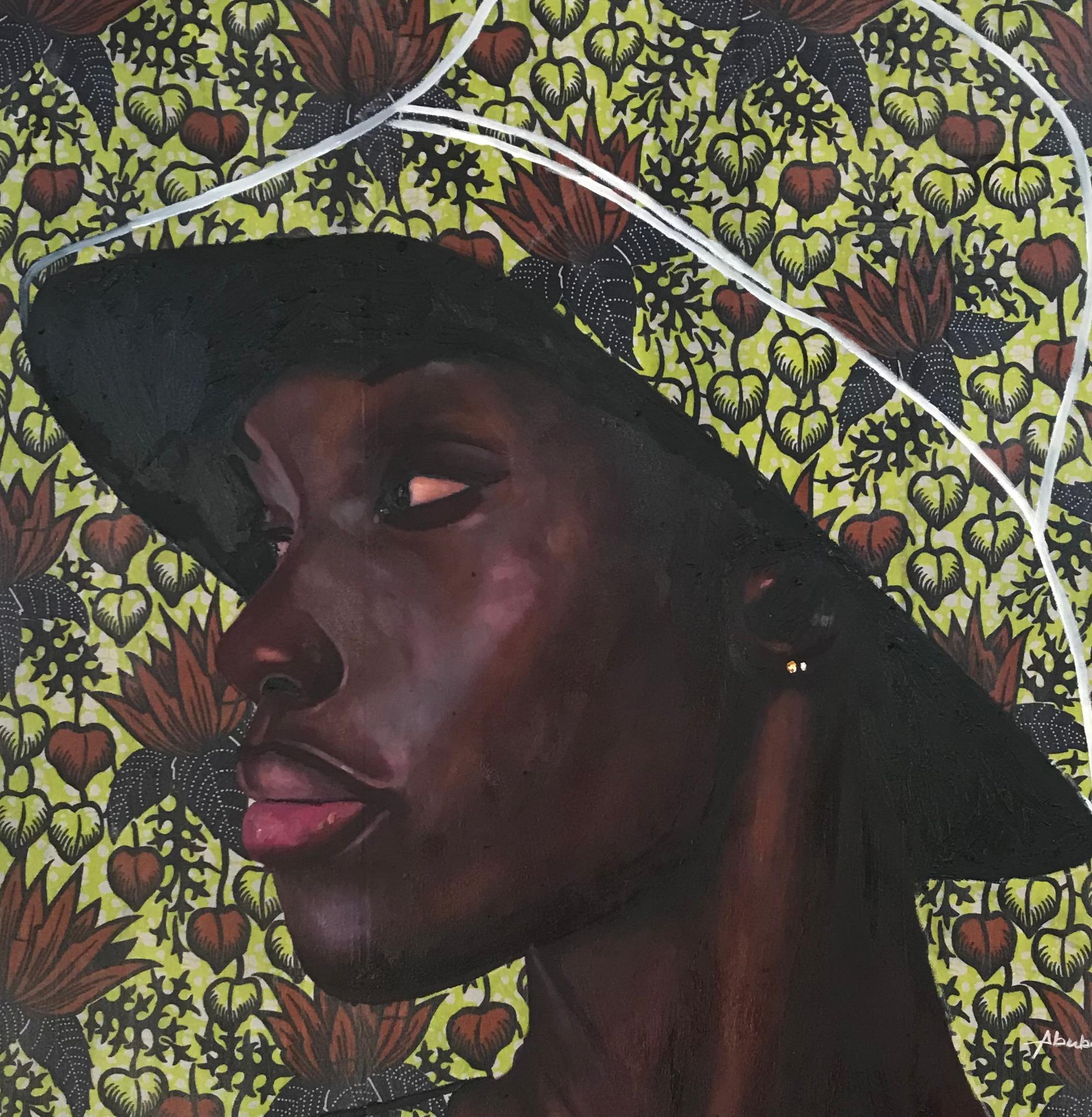 Bucket Hat with Ankara - Contemporary Painting by Bakare Abubakri-sideeq Babatunde