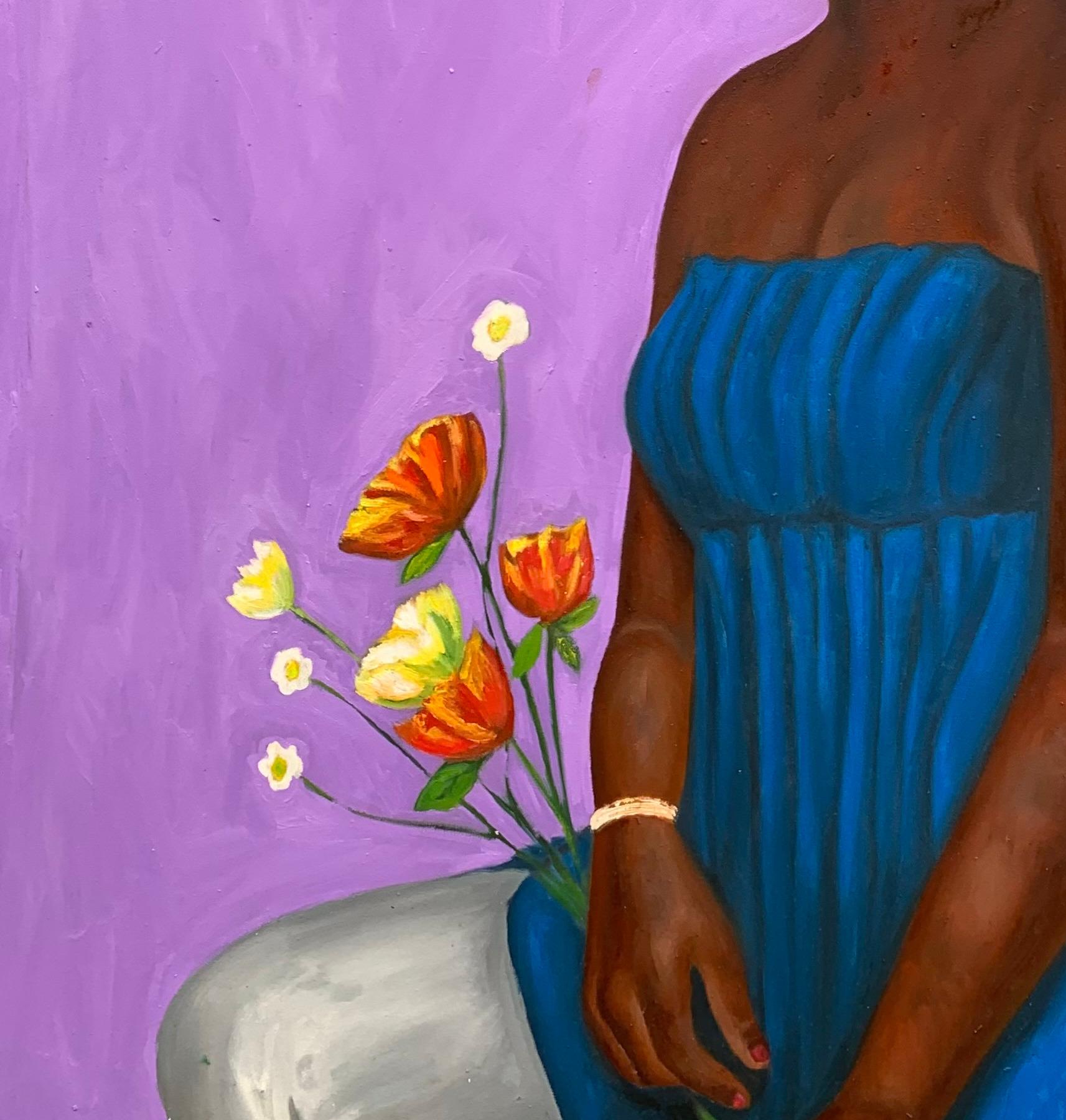 Purity - Purple Figurative Painting by Bakare Abubakri-sideeq Babatunde