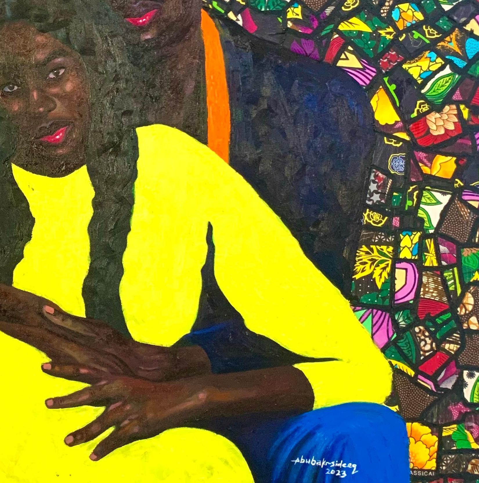 Shades of Love was created by Tunde Bakare. Tunde created the painting with Oil, Fabric, and Collage on a primed canvas of 44W by 48H.

Shades of Love depicts the type of love that exists in the 21st century. Love is a peculiar thing, as many say,