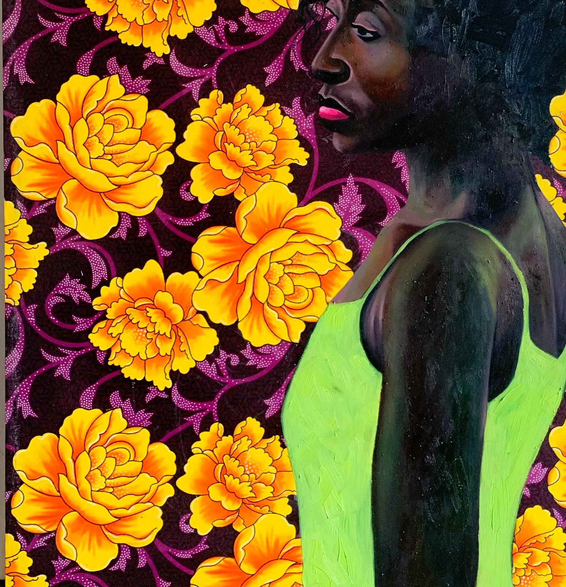 Transzendent der Reflexionen (Orange), Portrait Painting, von Bakare Abubakri-sideeq Babatunde
