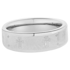 Bague en tungstène biseautée 7MM avec croix gravées au laser