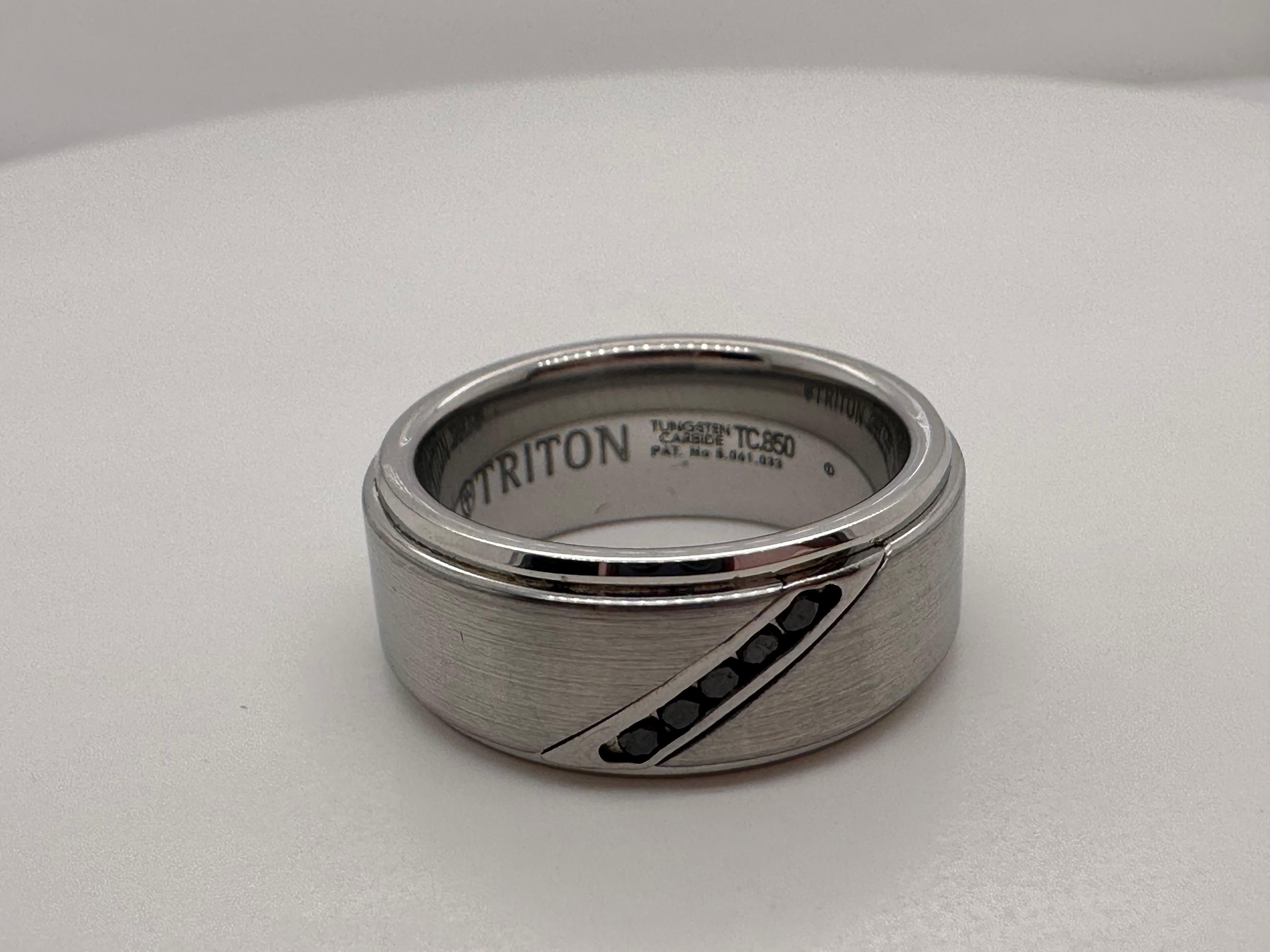 Round Cut Tungsten Carbide black diamond ring mens wedding band size 8 For Sale