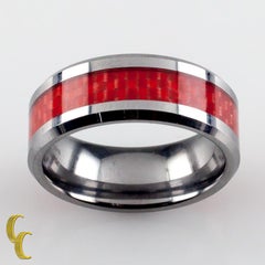 Tungsten Carbide Ring mit strukturierten roten Streifen, Größe 8,25