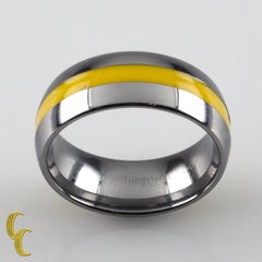 Tungsten Carbide Ring with Yellow Center Stripe, Size 8
