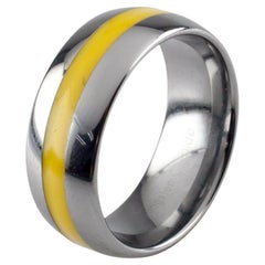 Tungsten Carbide Ring with Yellow Center Stripe, Size 8