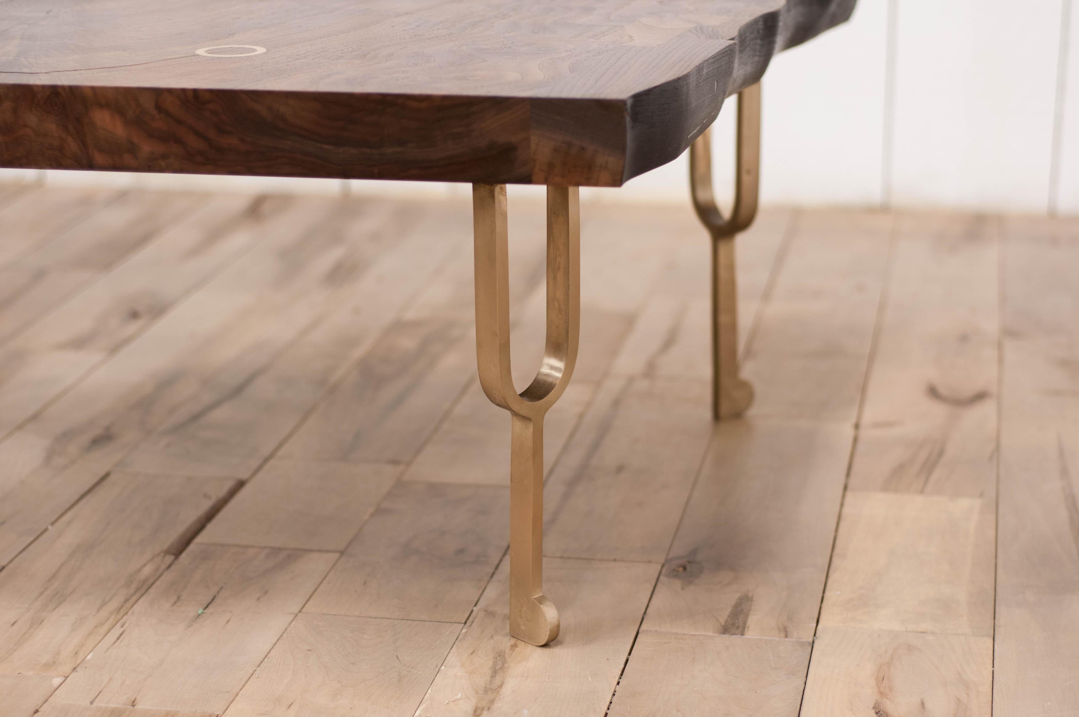 Tuning Fork Coffee Table in Satin Cast Bronze and Claro Walnut 7