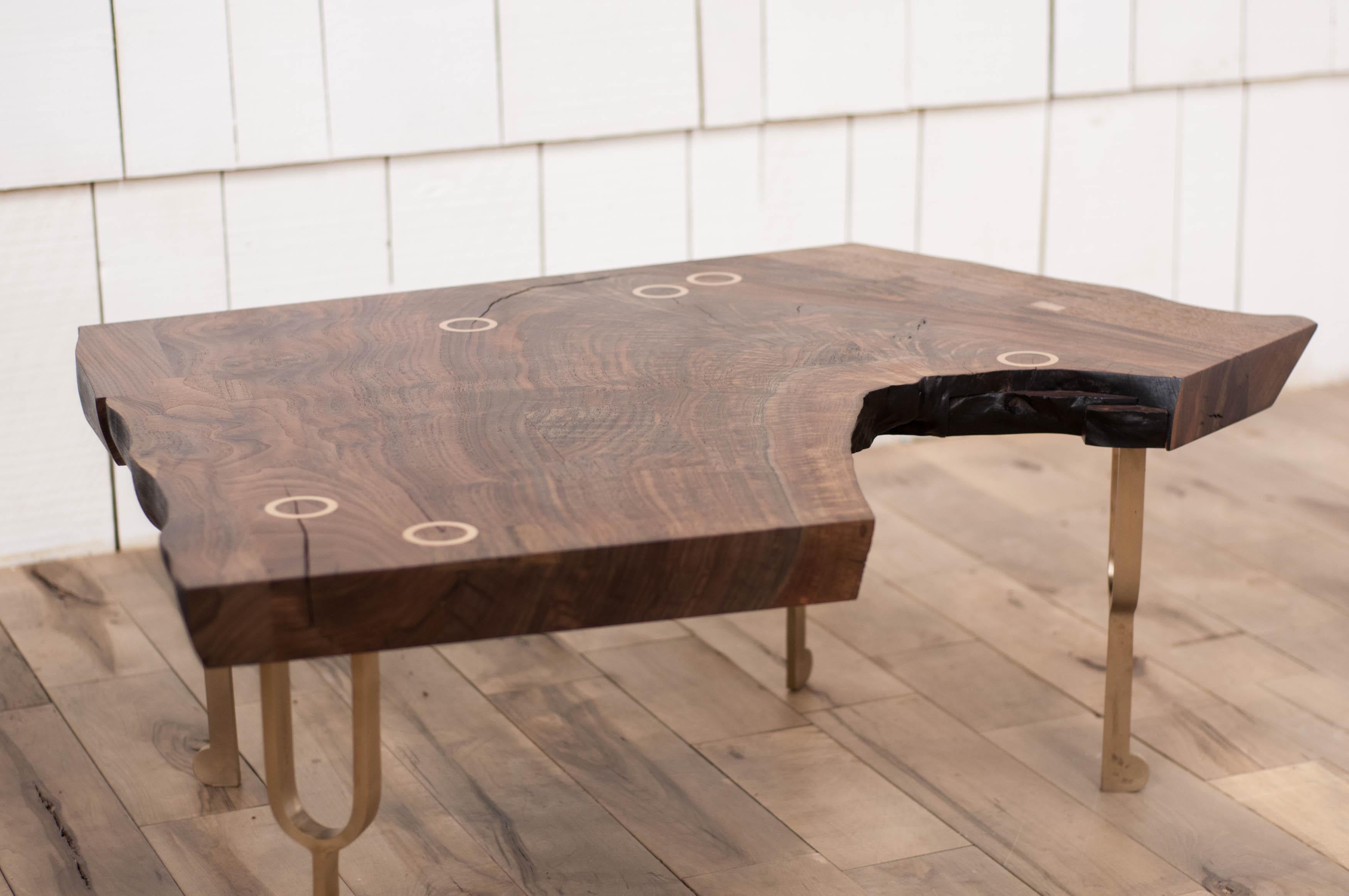 Tuning Fork Coffee Table in Satin Cast Bronze and Claro Walnut In New Condition In Vancouver, BC