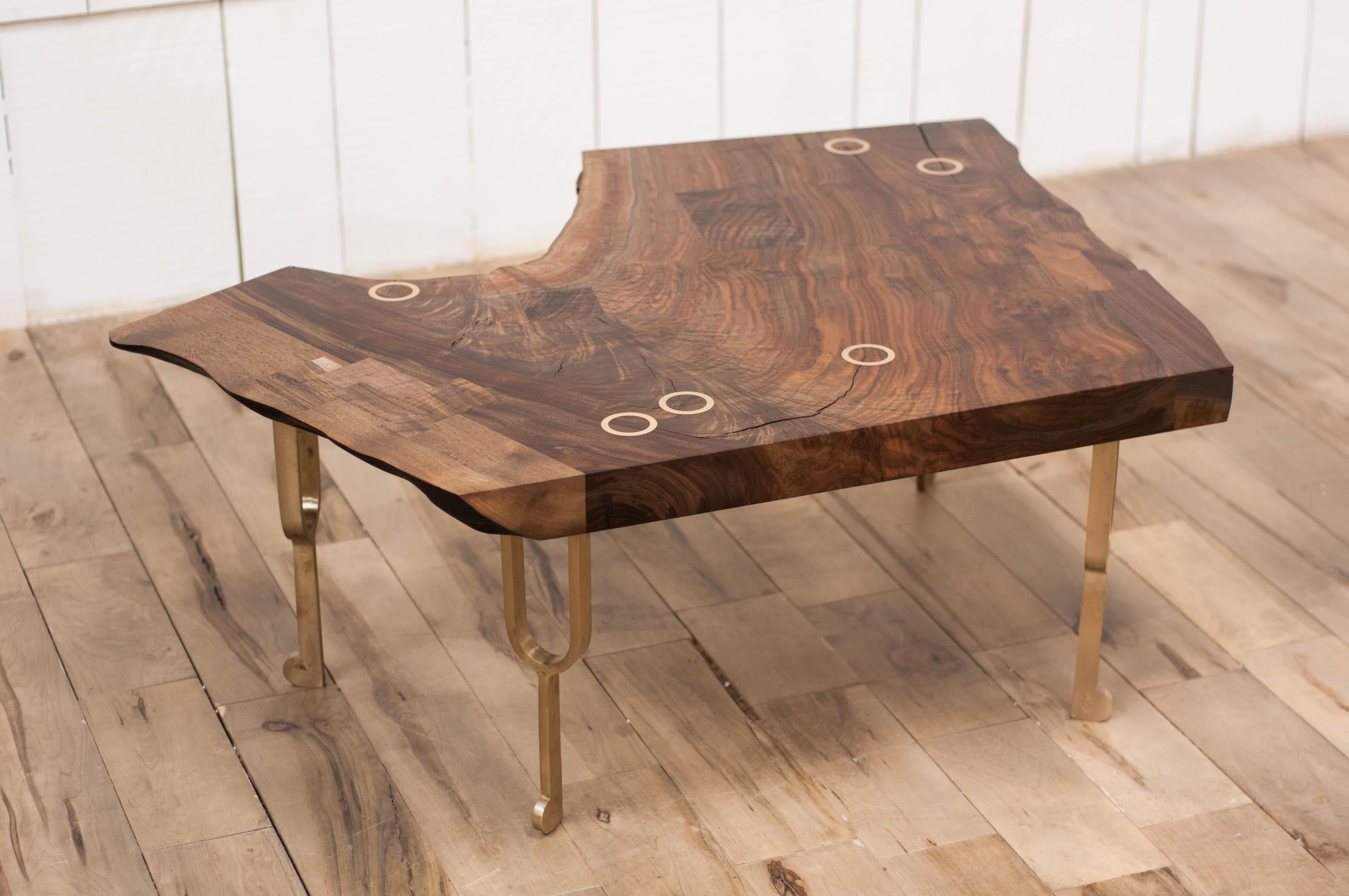 Tuning Fork Coffee Table in Satin Cast Bronze and Claro Walnut 3