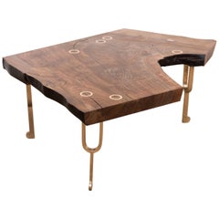 Tuning Fork Coffee Table in Satin Cast Bronze and Claro Walnut