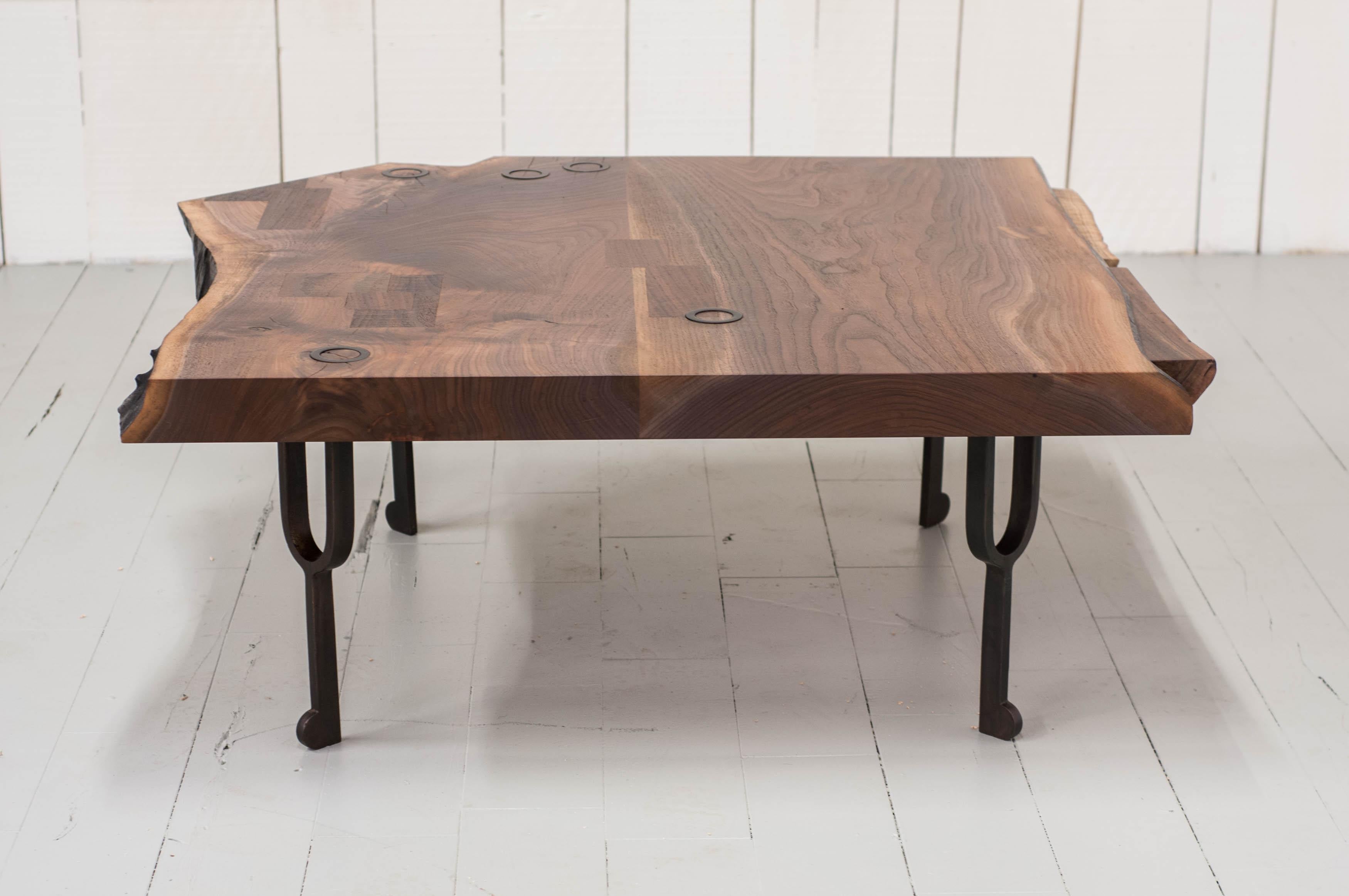 Tuning Fork Table in Walnut and Blackened Cast Bronze In New Condition In Vancouver, BC