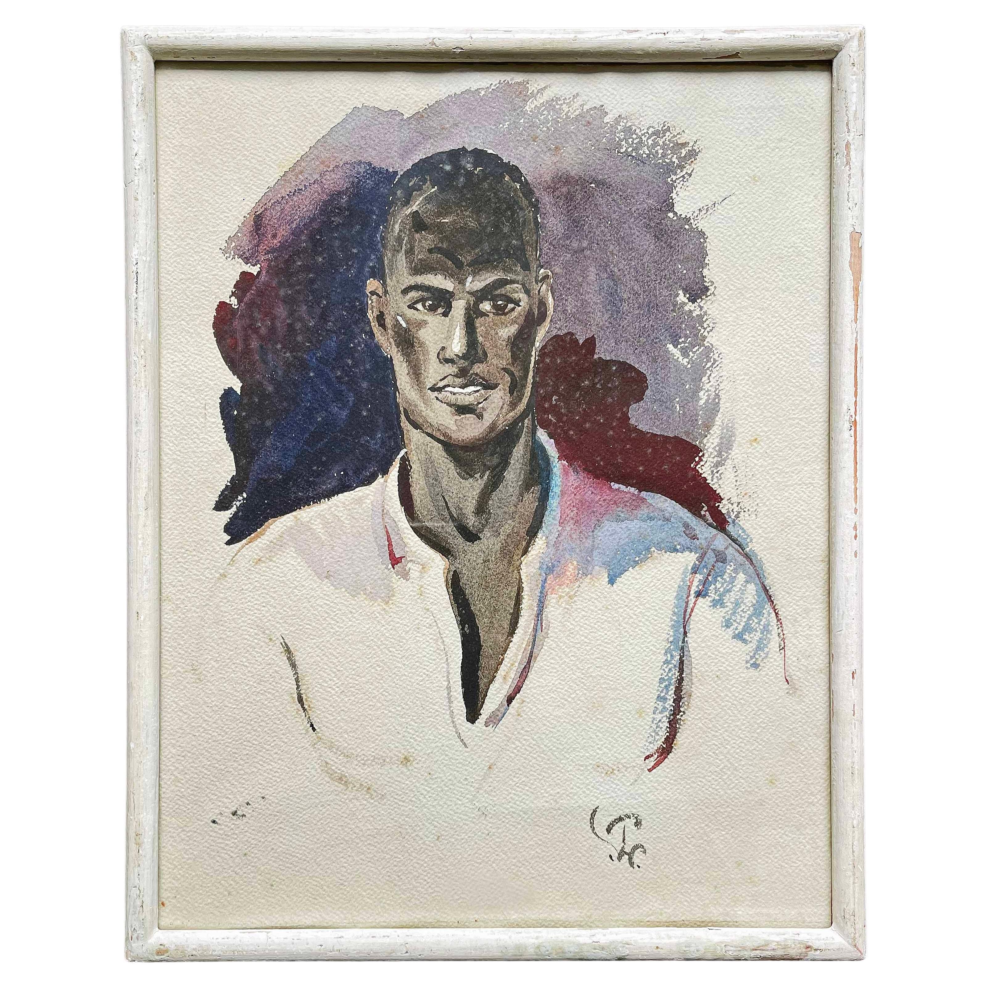 "Tunisian Man in White Shirt", 1930s Watercolor Painting by Porter Woodruff For Sale