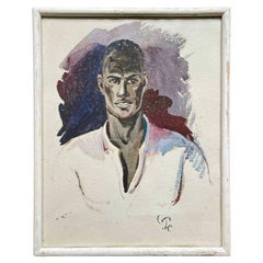 Vintage "Tunisian Man in White Shirt", 1930s Watercolor Painting by Porter Woodruff