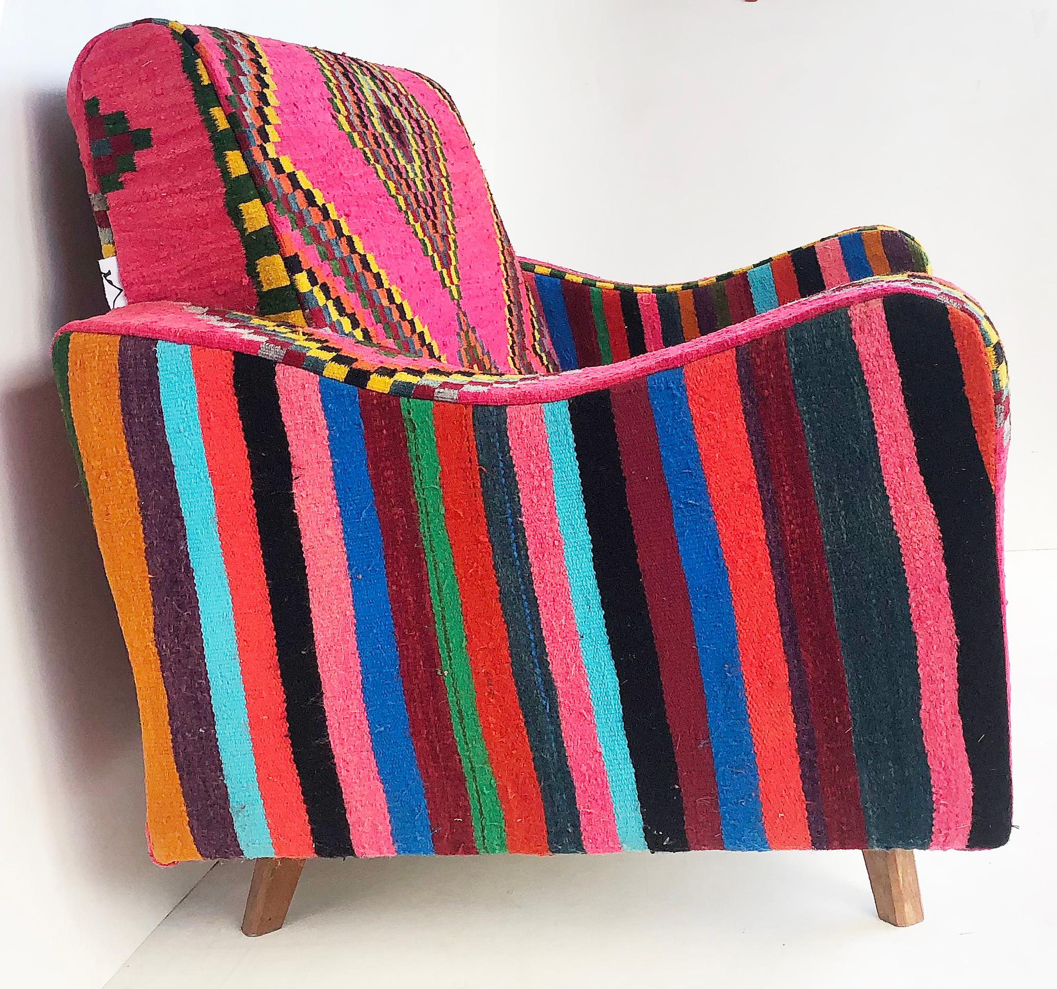 a hand woven brightly colored fabric