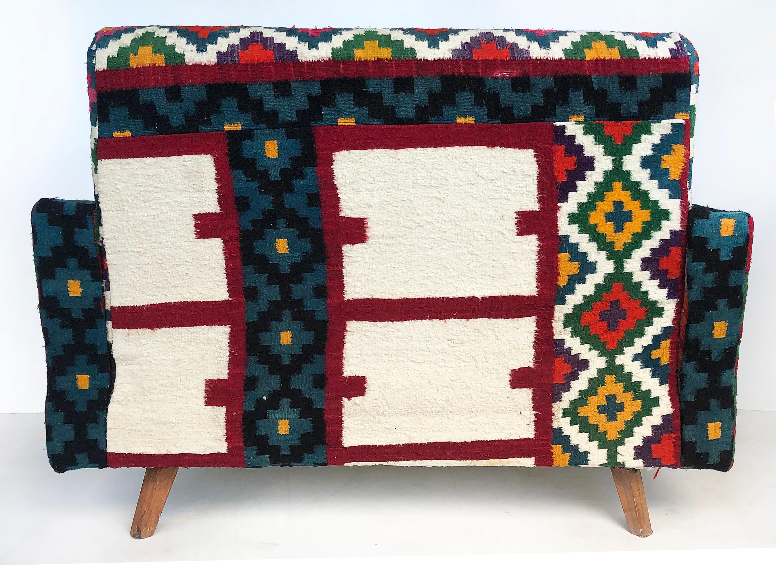 Tunisian 'North Africa' Woven Wool Textile Loveseat with Brightly Colored Fabric In Good Condition In Miami, FL
