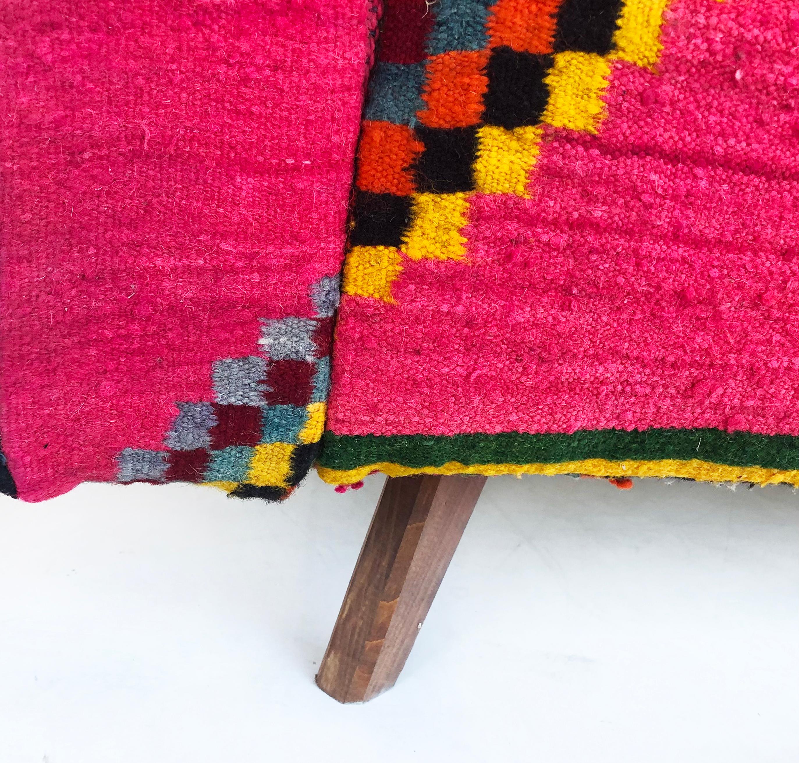 20th Century Tunisian 'North Africa' Woven Wool Textile Loveseat with Brightly Colored Fabric