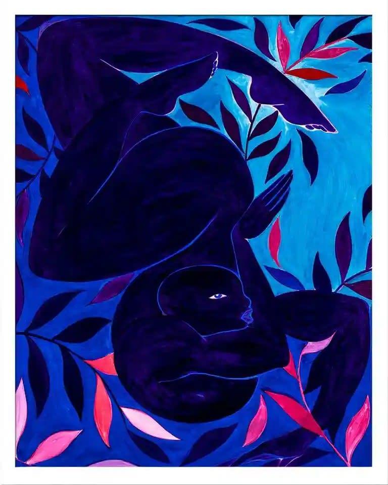 Blue Dancer 

By Tunji Adeniyi-Jones

Tunji Adeniyi-Jones is a contemporary artist recognized for his vibrant and abstract paintings that merge elements of Nigerian and Western art traditions. His work often explores themes of identity, culture, and