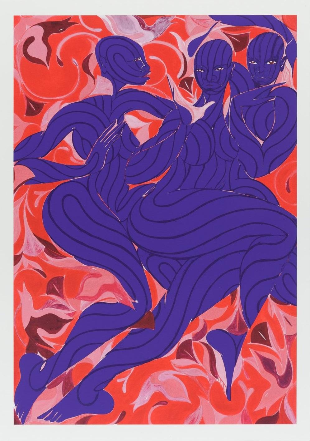 Figurative Print Tunji Adeniyi-Jones - La danse des violettes