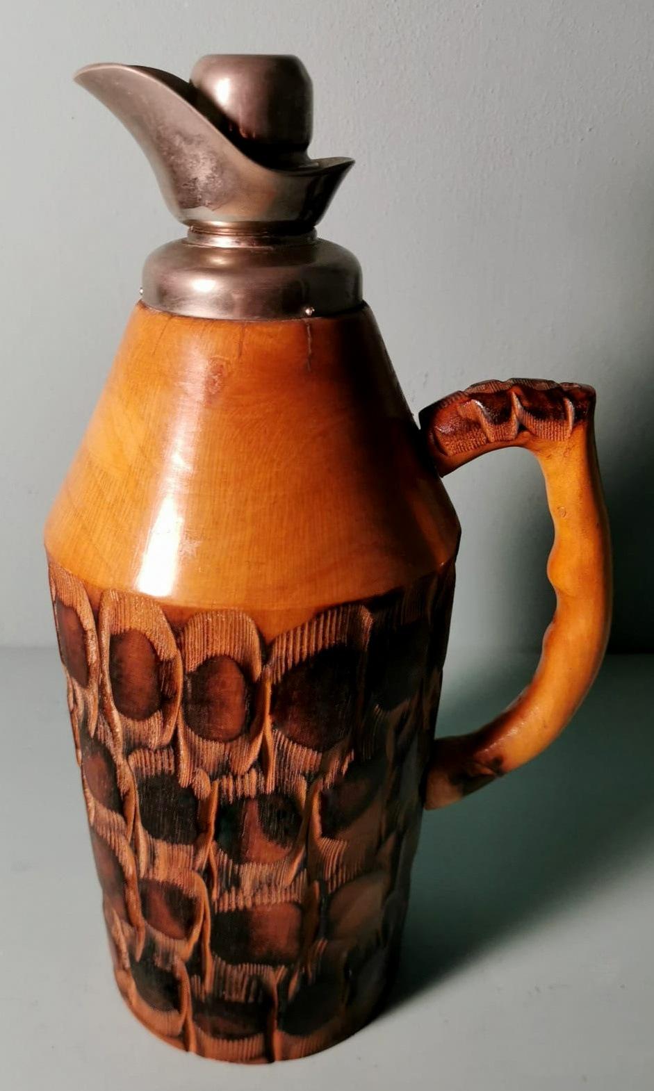 Tura Aldo for Macabo Pair of Italian Thermal Jugs in Bamboo and Metal For Sale 4