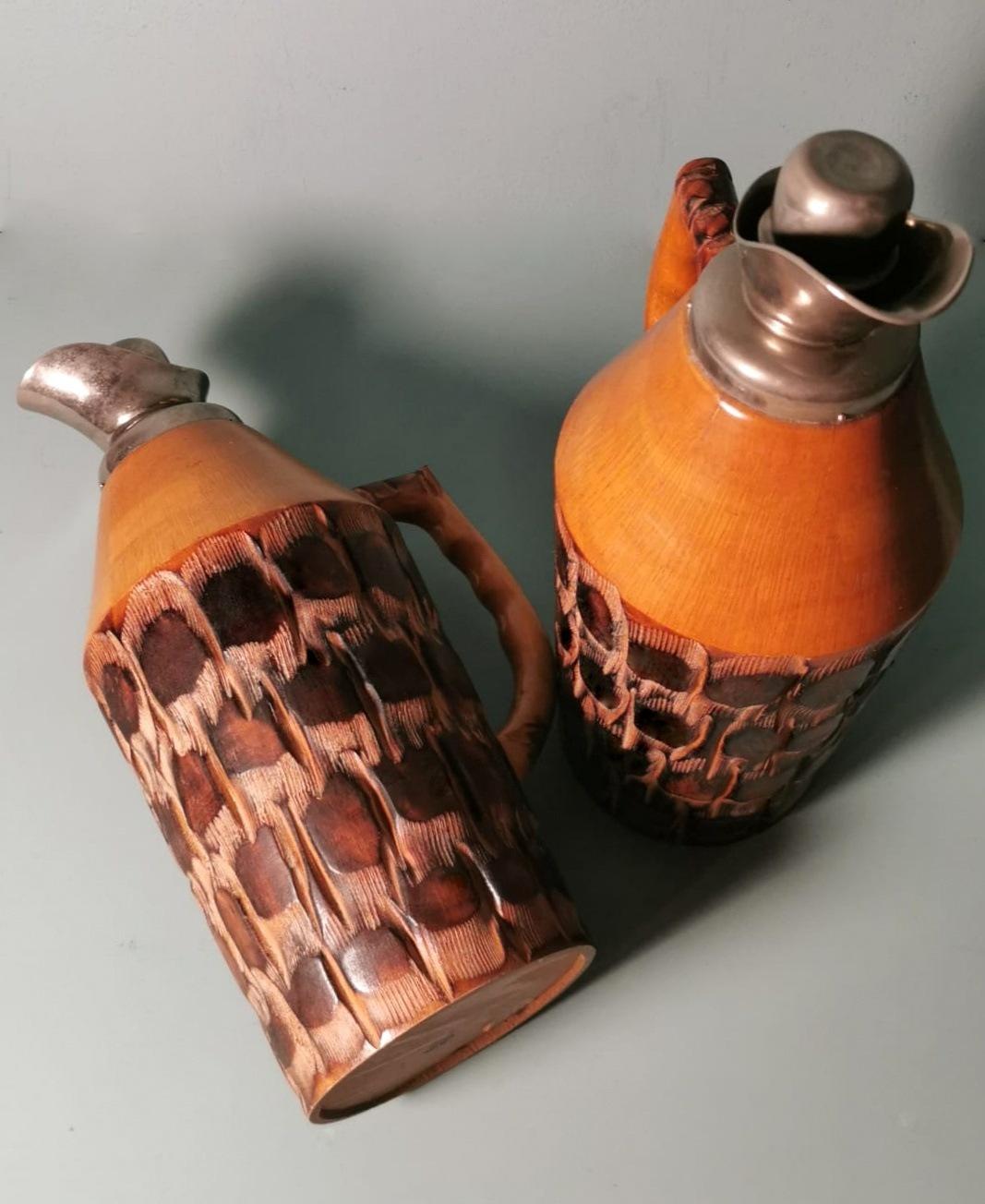 Tura Aldo for Macabo Pair of Italian Thermal Jugs in Bamboo and Metal For Sale 1
