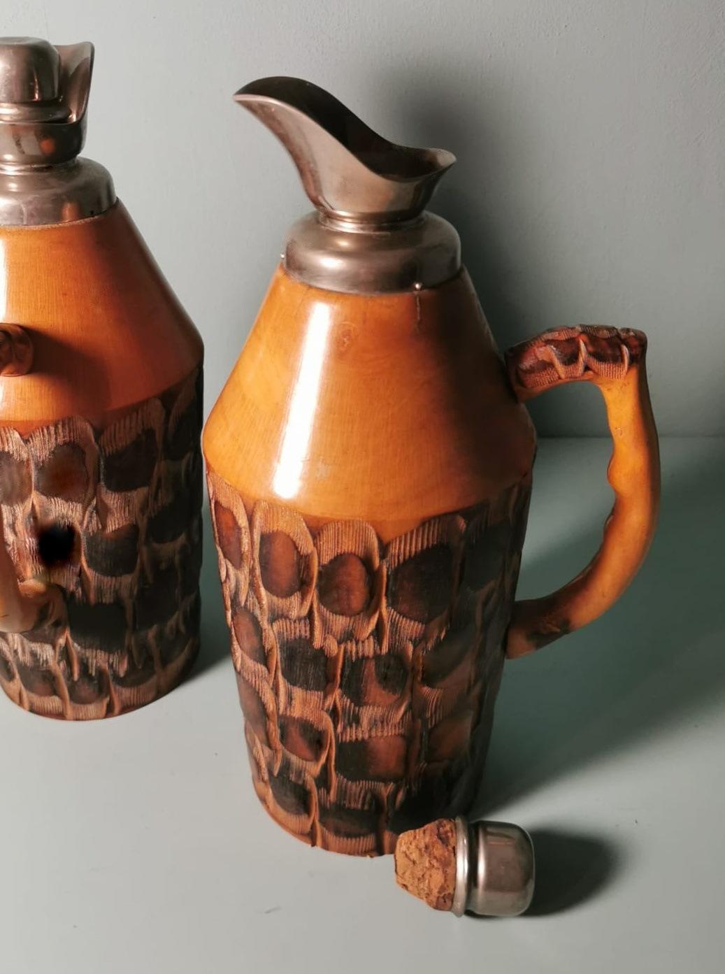 Tura Aldo for Macabo Pair of Italian Thermal Jugs in Bamboo and Metal For Sale 3
