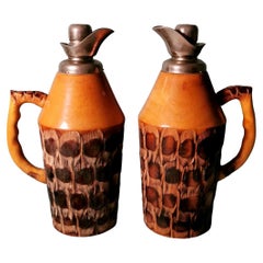 Vintage Tura Aldo for Macabo Pair of Italian Thermal Jugs in Bamboo and Metal