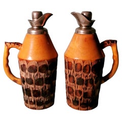 Tura Aldo for Macabo Pair of Italian Thermal Jugs in Bamboo and Metal