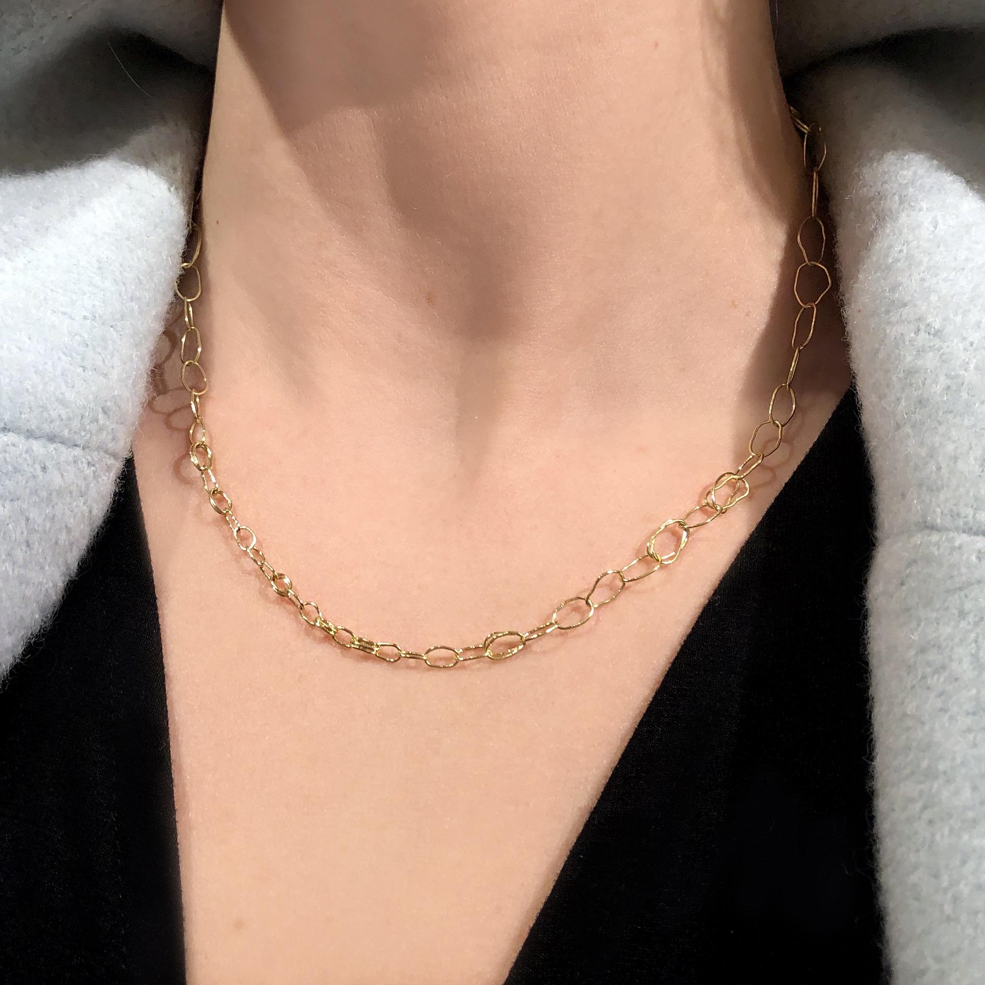 Organic Link Chain Necklace handcrafted by jewelry designer Tura Sugden in 18k yellow gold. 18