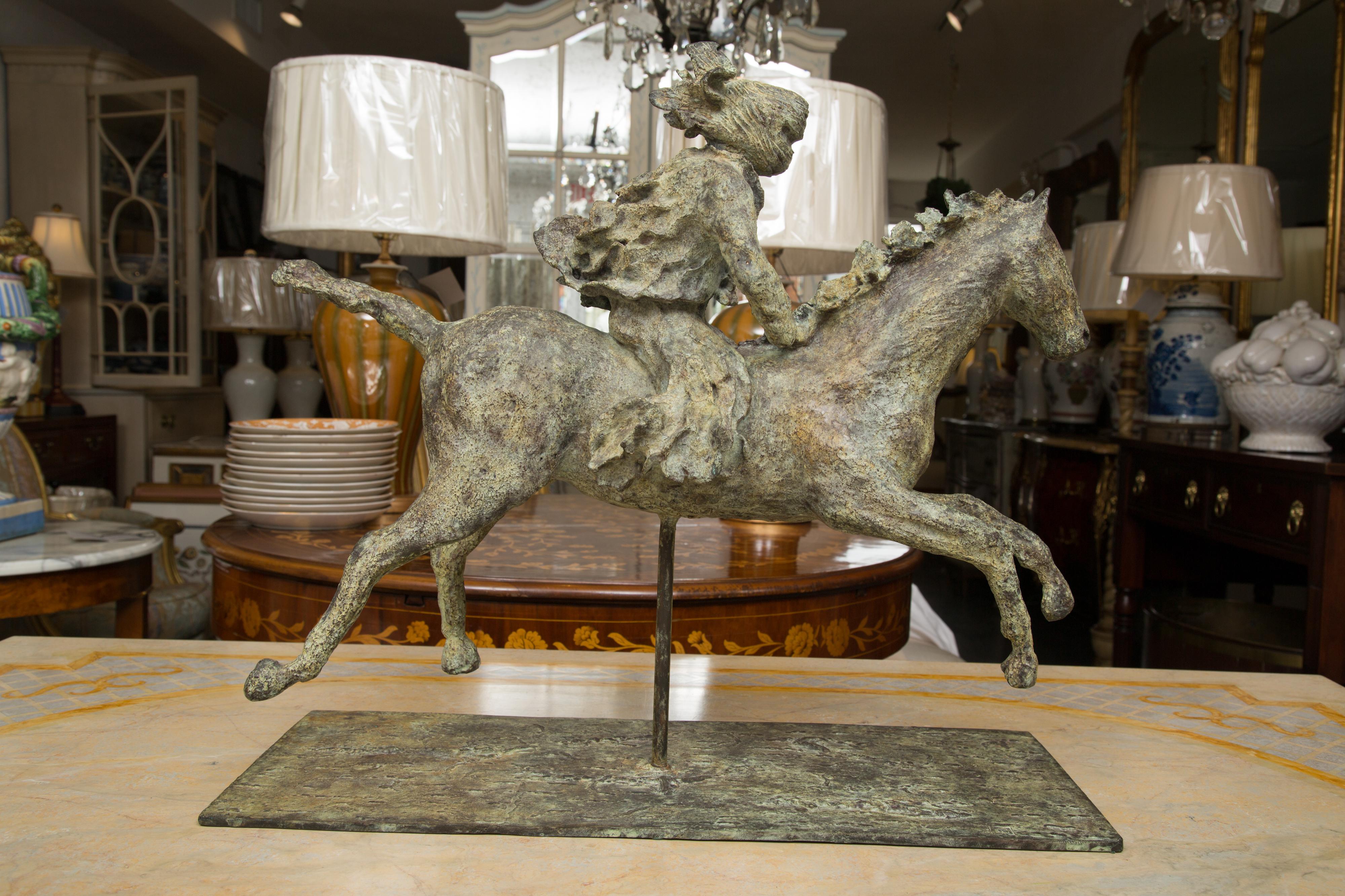 Hand-Crafted Turaeg Riding Horse on Metal Stand by Sculptor Lara