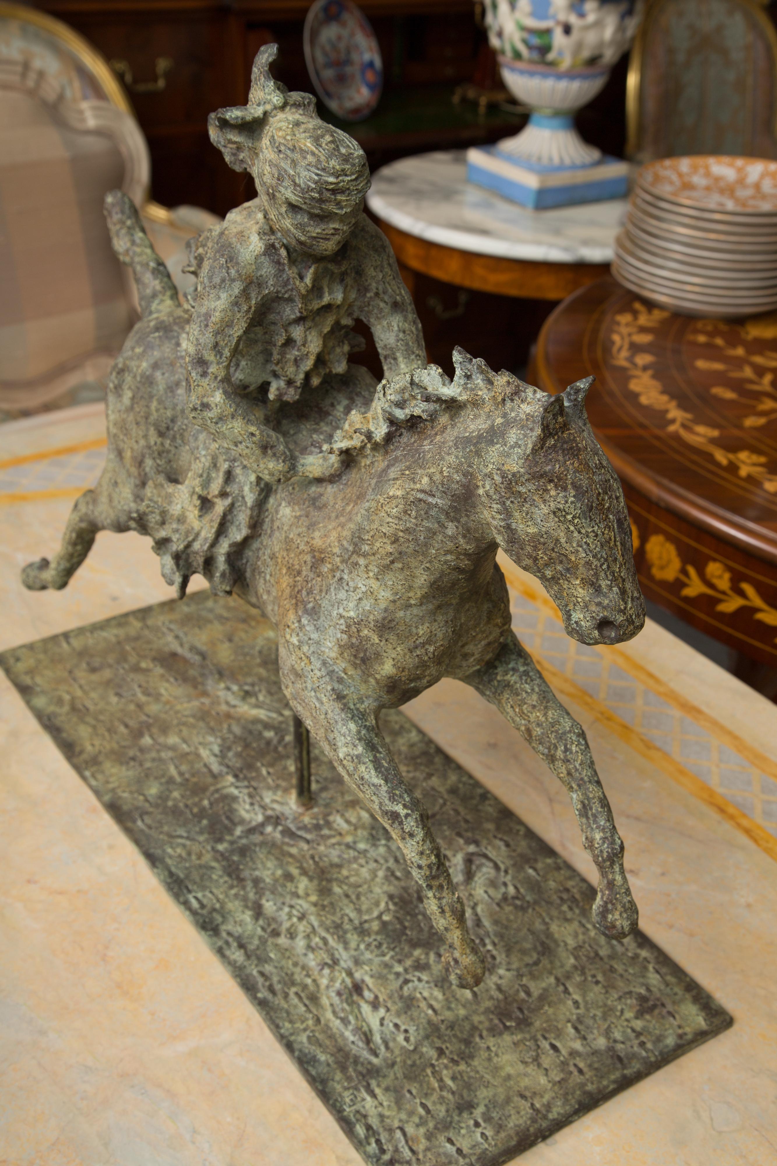 20th Century Turaeg Riding Horse on Metal Stand by Sculptor Lara