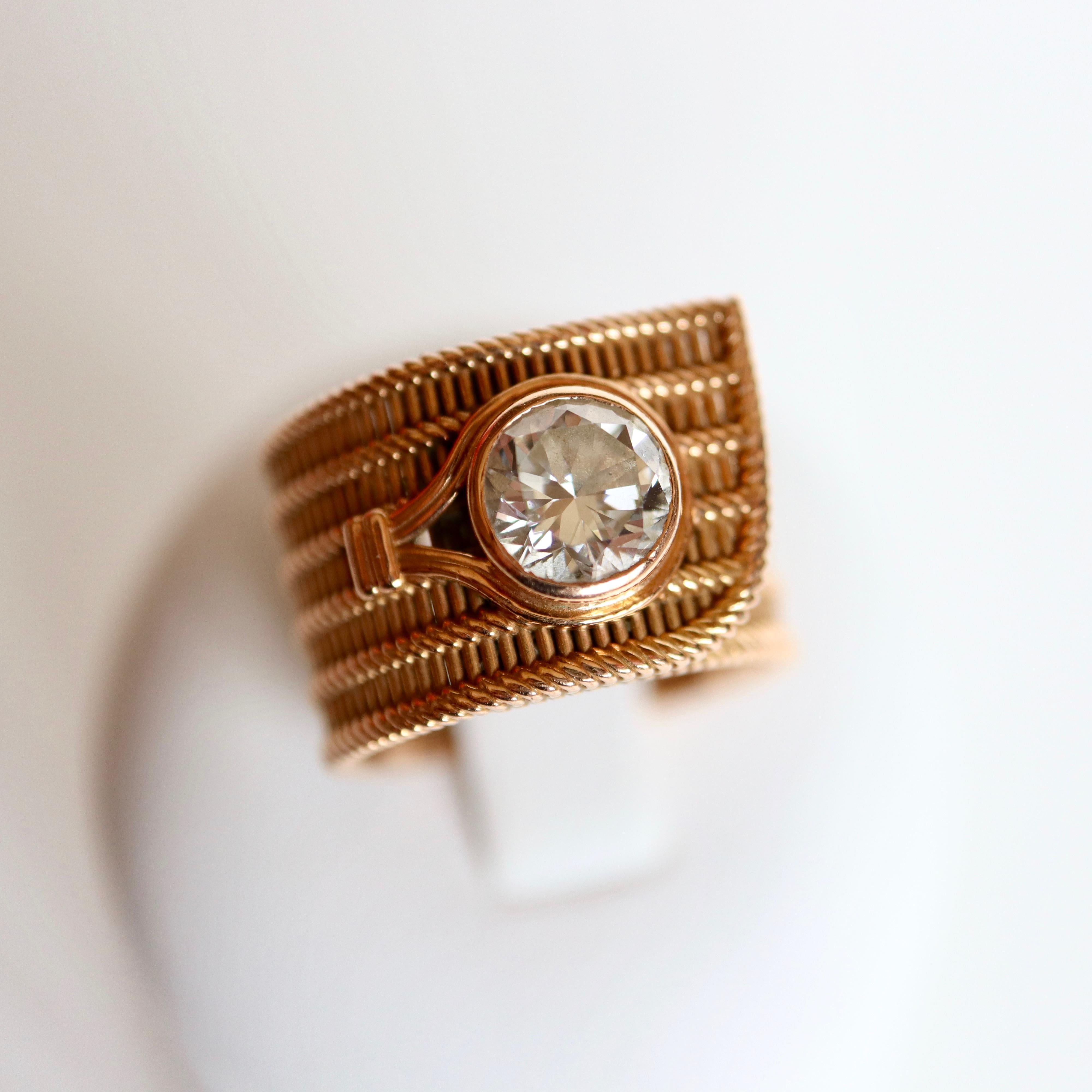 Turban-Ring mit 1,22 Karat Diamant in der Mitte für Damen oder Herren im Angebot