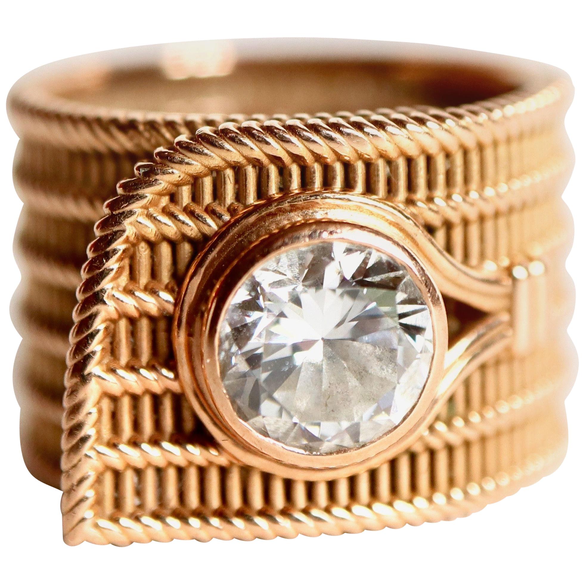 Turban-Ring mit 1,22 Karat Diamant in der Mitte