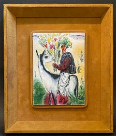 "Homme turbiné sur une chèvre avec des fleurs, peinture émaillée remarquable, style Rubin